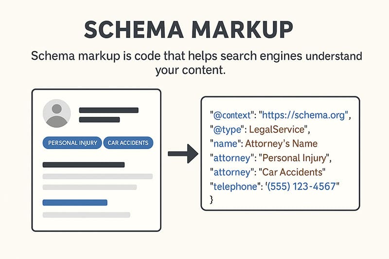 visual explainer graphic showing what schema code looks like on a website