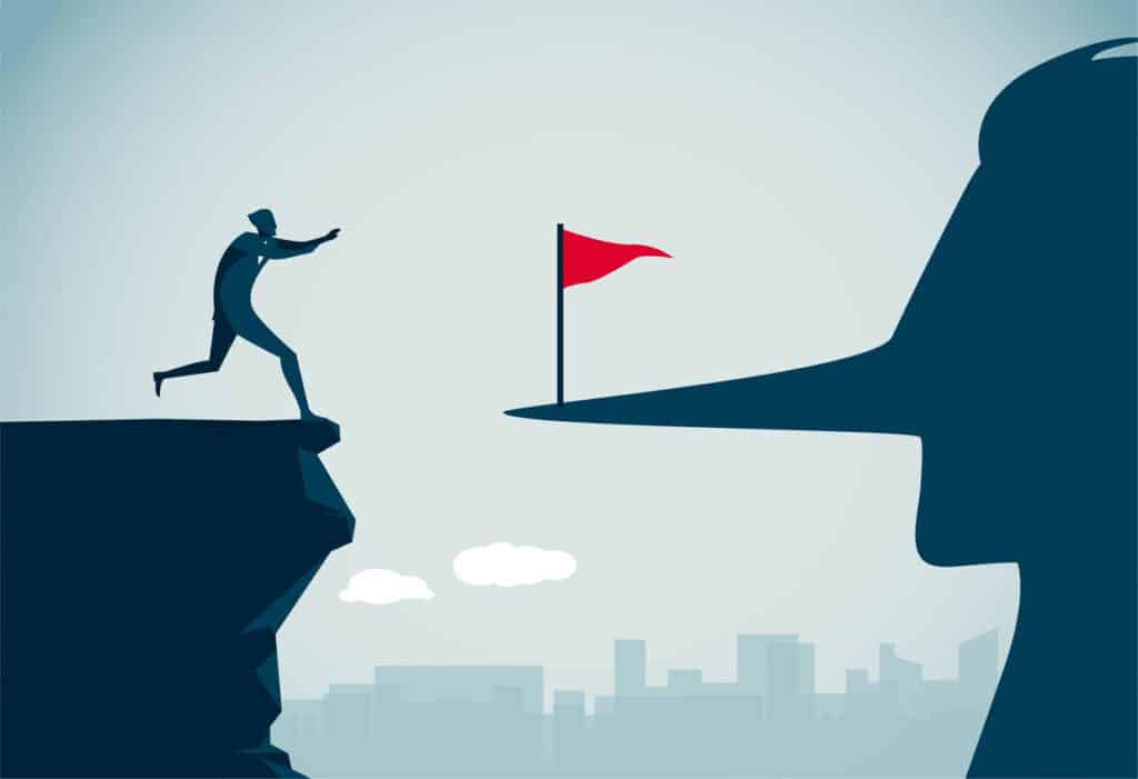 image of shady law firm with long nose and red flag