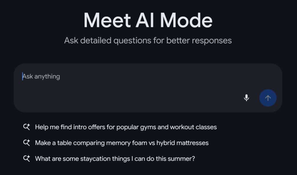 image showing Google's AI mode search feature