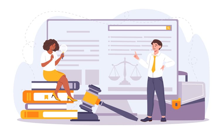 graphic image showing two lawyers talking about Local SEO for a law firm