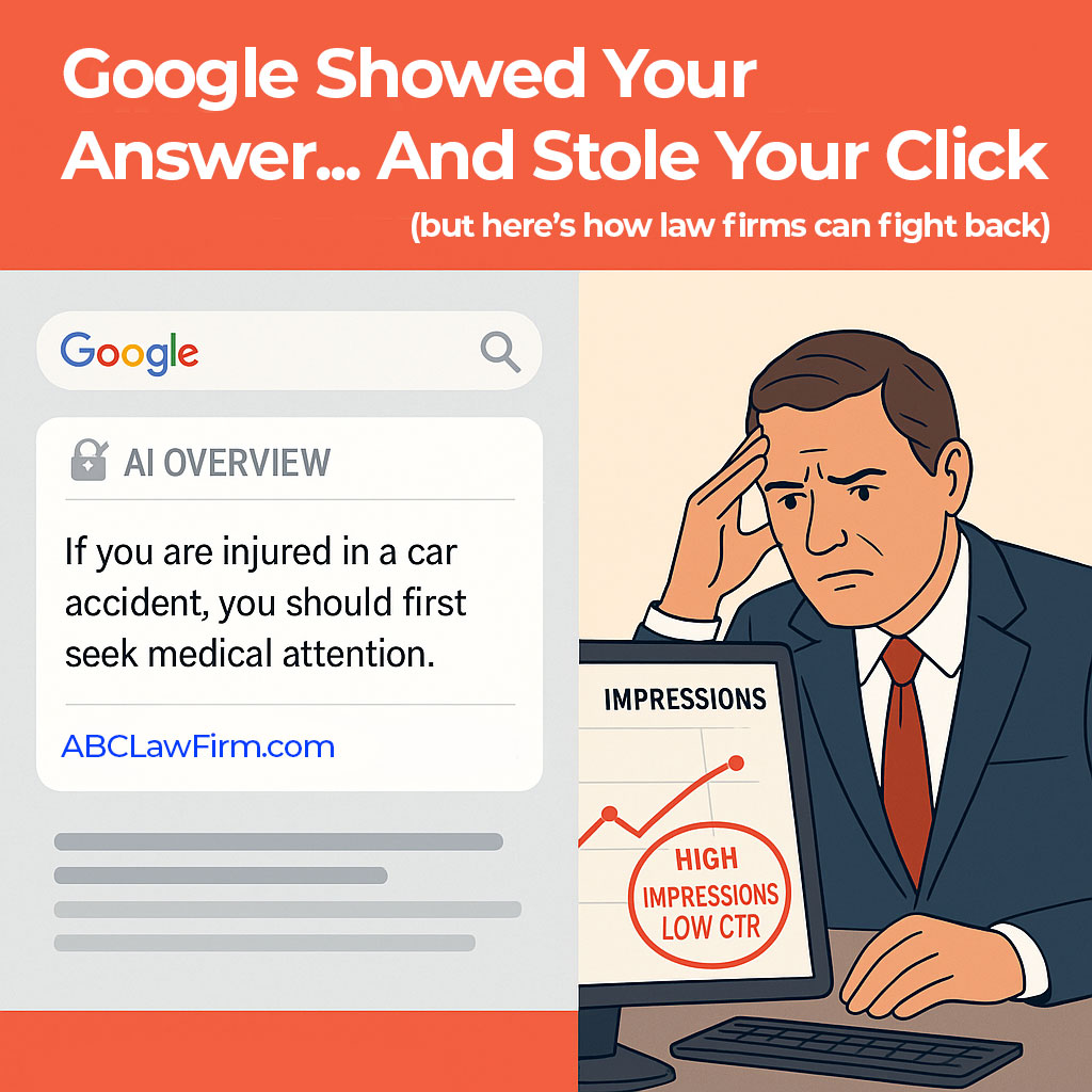 Image showing Google AI Overviews stealing a lawyer's website clicks.
