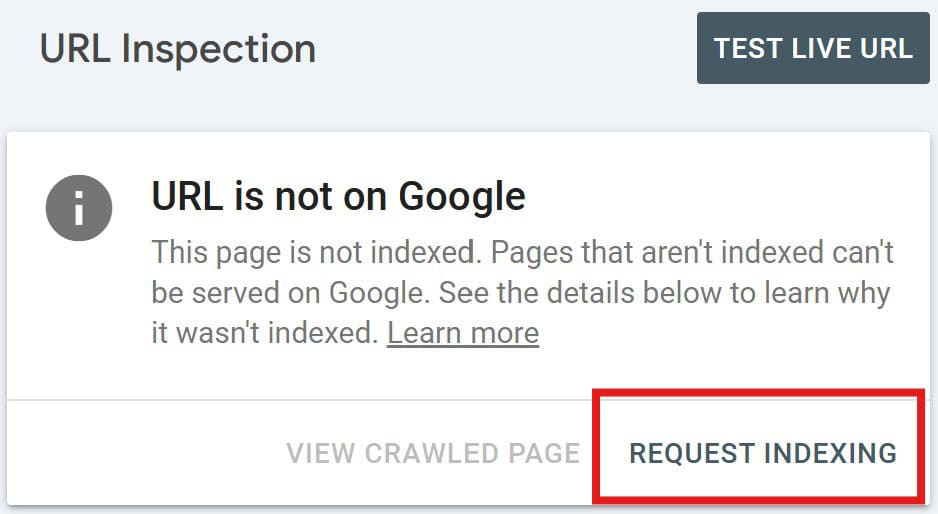 Google Search Console - Request Indexing Tool
