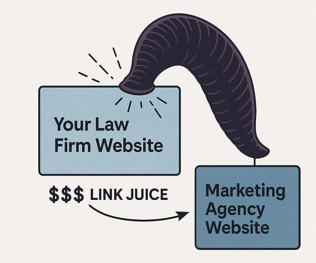 Metaphorical visual of an SEO agency siphoning link equity from a law firm website